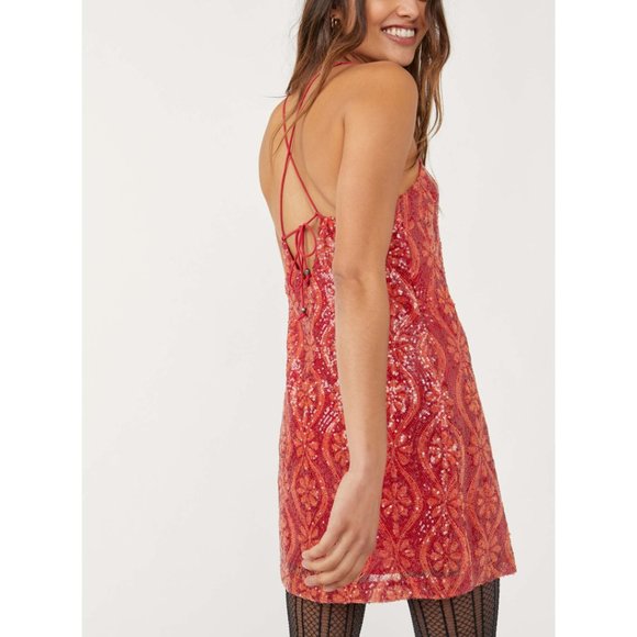 🎉LAST CHANCE🎉 NWT Free People Retro Babe Mini Dress / Red Combo - Picture 4 of 7
